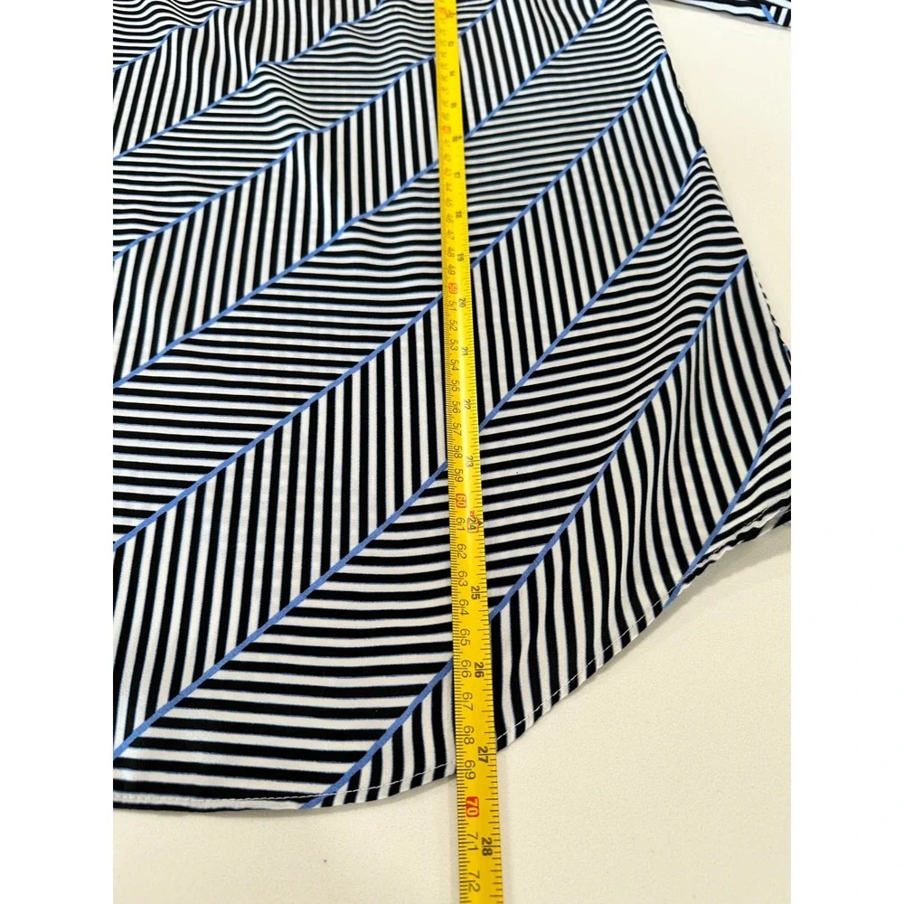 Talbots Womens Black White Blue Striped Keyhole Neck Long Sleeve Top Size L - Picture 6 of 6